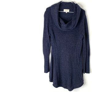 Anthropologie Angel of the North Navy Cowl Neck Sweater Dress Curved Hem